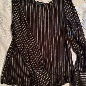 Express Women's Black and Gold Striped Blouse